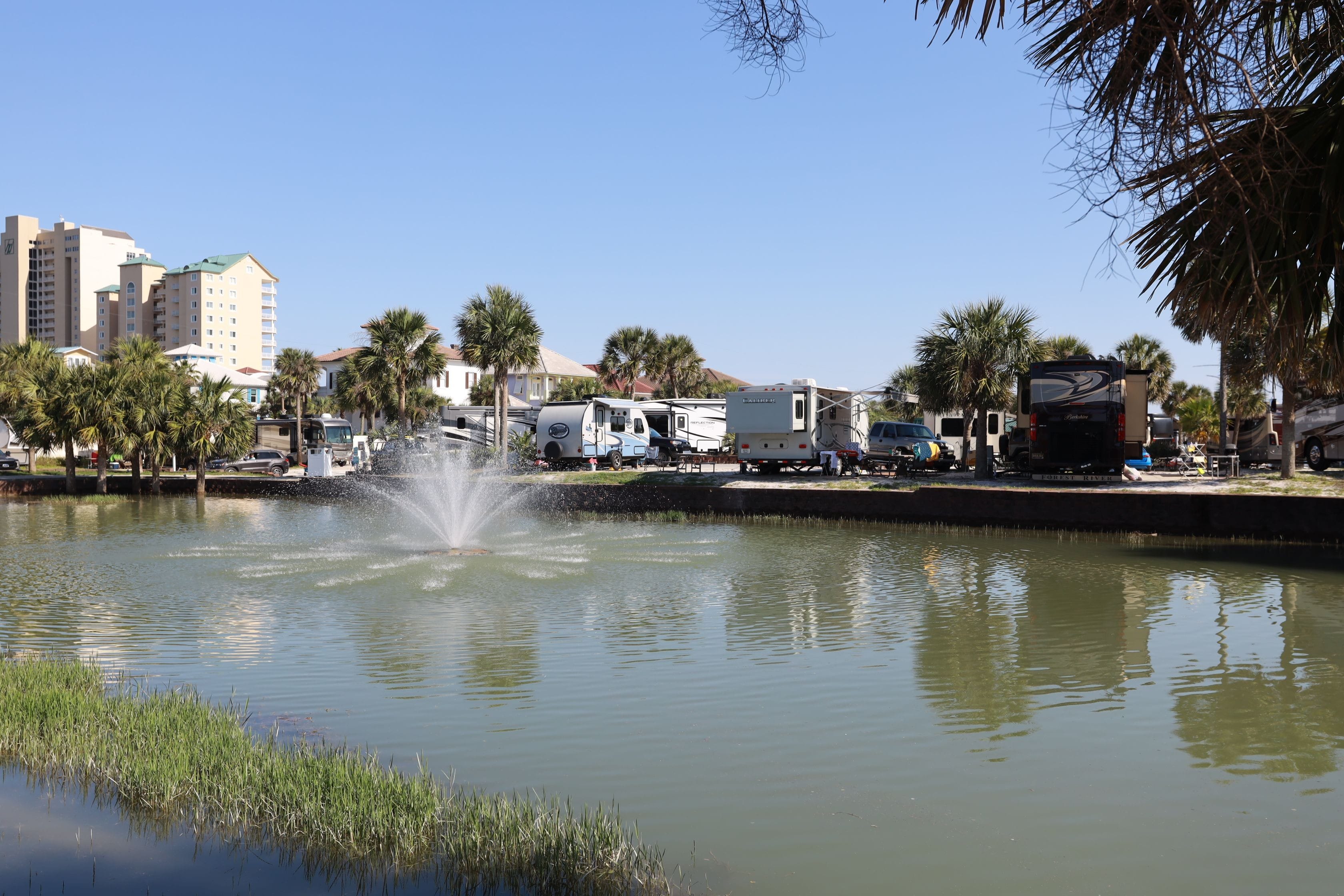 The Camping on the Gulf Pond and Fountain